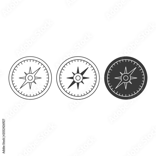 Compass icon set, outline, solid, silhouette, white background, vector illustration