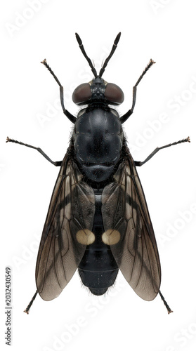 Black Soldier Fly Macro Close-up Isolated on White Background