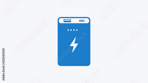 Blue Power Bank Icon - Portable External Battery Charger with Lightning Bolt Symbol