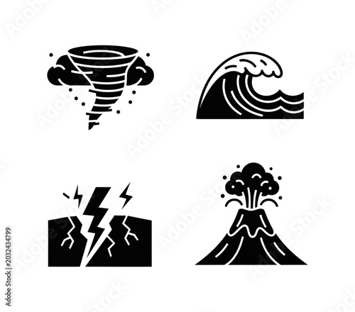 Fotografija Vector collection of powerful natural disaster icons tornado, tsunami, earthquak
