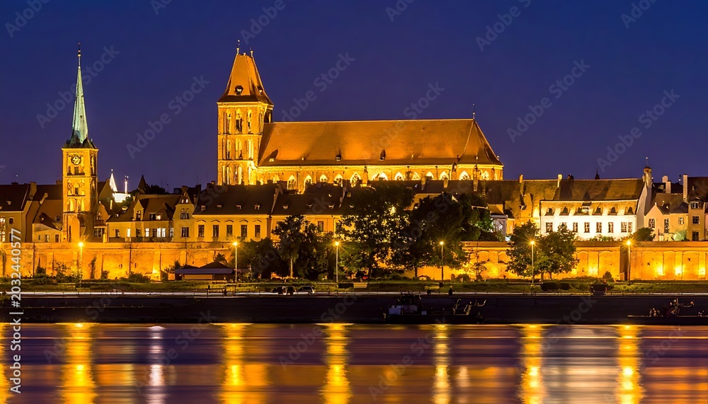 Obraz premium Wroclaw Poland Old Town River Night.