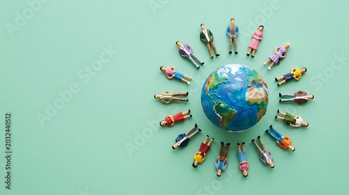 World Population Day Concept with People Figures Around Earth Globe