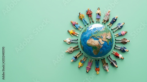 World Population Day Concept with Miniature People Around a Globe