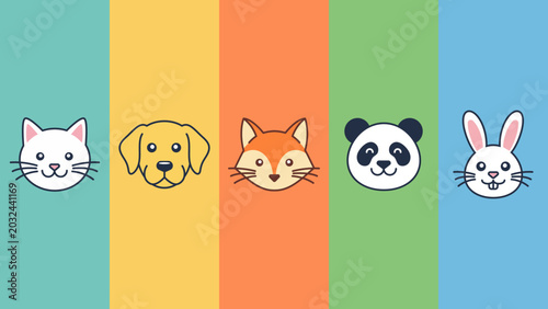 Photography Cute animal face icon set vector illustration featuring cartoon pet character he