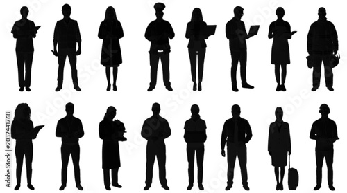 Black silhouettes of diverse business people standing together