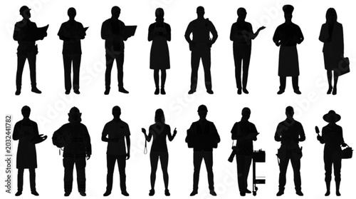 Set of black silhouettes of people with different jobs