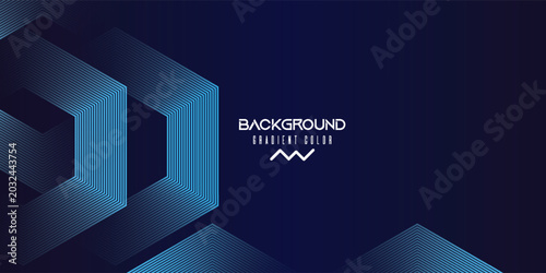 Abstract Dark Blue Tech Background with Glowing Geometric Line Hexagons