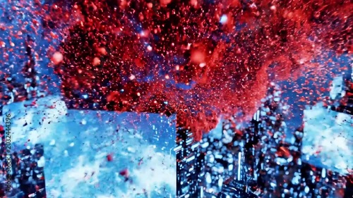 A vibrant, abstract depiction of Earth with glowing blue lines and red accents