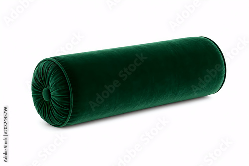 cylindrical bolster pillow in emerald green velvet