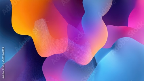 Fluid, abstract shapes with a vibrant, shifting gradient of warm to cool colors