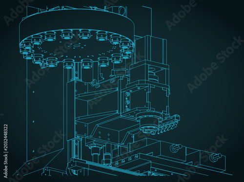Vászonkép CNC milling machine with automatic tool changer isometric blueprint