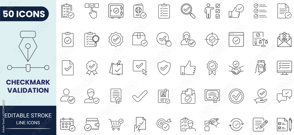 Fotografie Checkmark and validation icon set in outline style