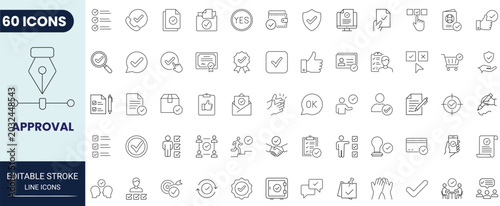 Photos Approval icon set in outline style