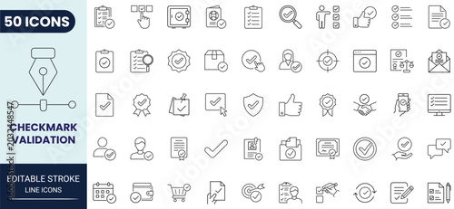 Bild auf Leinwand Checkmark and validation icon set in outline style