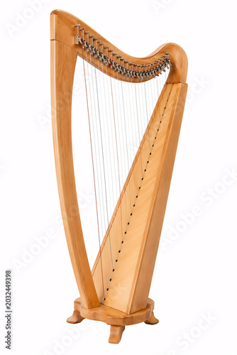 small lever harp made of light cherry wood