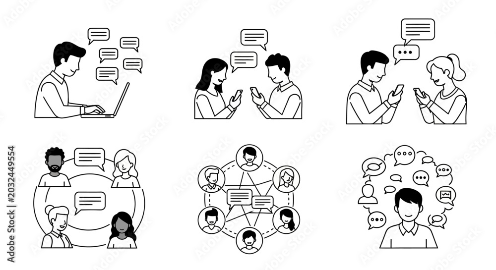 Fototapeta premium People communicating through digital devices and social networks illustration.