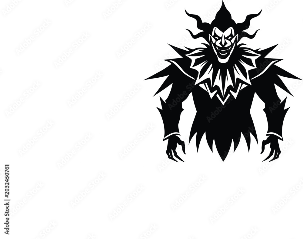 Obraz premium Jester Silhouette A Black And White Graphic Design With Pointed Collar And Horns