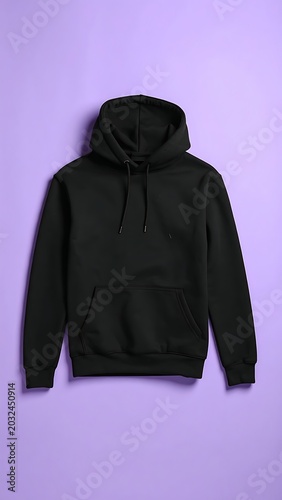 Black hoodie on purple background.