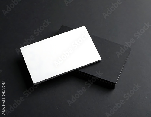 Blank business cards on dark background.