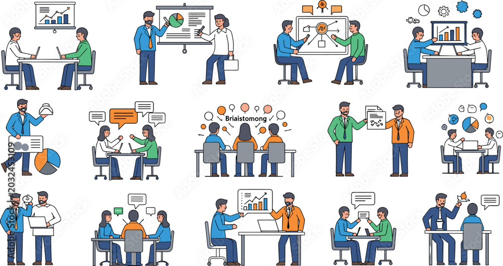 Fototapeta premium Office Teamwork Illustration Featuring Collaboration and Business Scenes in Vector Artwork
