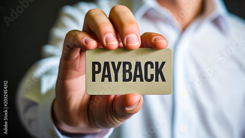Hand holding payback text block representing financial return and business repayment concept