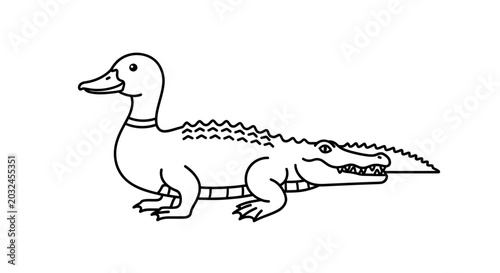 Canvas Print Funny Crocodile Duck Hybrid Creature Drawing