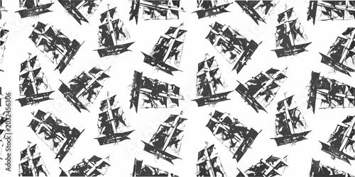 Billede på lærred Sailing ship pattern a repeating vector illustration on a white background