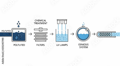 Bild auf Leinwand Water Purification Process Diagram Illustration.