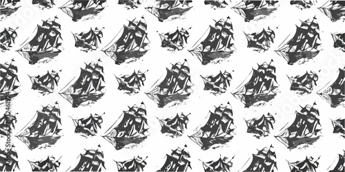 Foto Sailing Ship Pattern Gray Tones On White Background