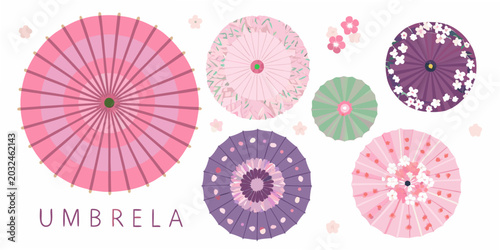 Schilderij op canvas Traditional paper umbrellas in floral patterns vector illustration