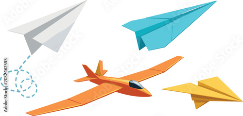 Obraz na płótnie Paper Airplane and Glider Illustration Collection Featuring Origami Aircraft, Fl