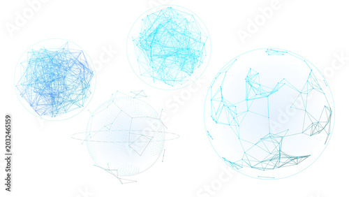 Canvastavla Futuristic blue plexus spheres on white background, abstract digital network glo