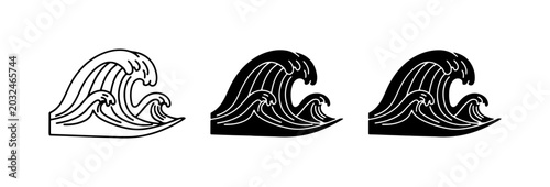 Schilderij op canvas Ocean Wave Icons, Sea Swell Graphics, Nautical Design Elements