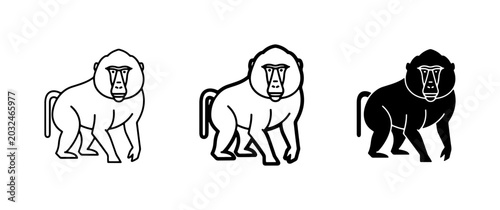 Canvas Print Baboon Icons: Outline, Line Art, Silhouette Vector Set