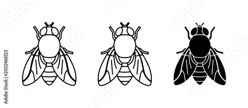 Schilderij op canvas Fly Icons, Insect Silhouettes, Vector Graphics for Pest Control
