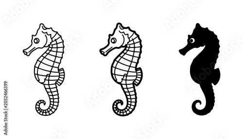 Bild auf Leinwand Seahorse Icons, Marine Life Vector Art, Ocean Creature Silhouettes