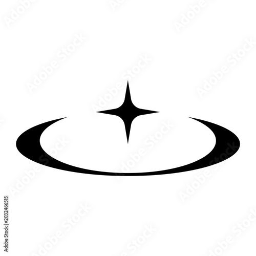 Abstract logo with star and elliptical orbit.