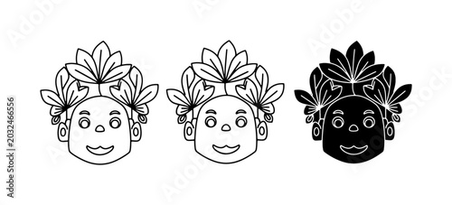 Photography Traditional Headwear Icon Set, Cultural Face Art, Ethnic Costume Elements