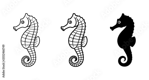 Bild auf Leinwand Seahorse Icons: Outline, Detailed, Silhouette Vector Set