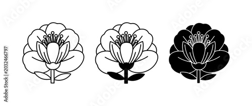 Konstfotografi Floral Mon, Japanese Crests, Vector Icons, Black and White