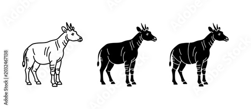Картината върху платно Okapi Animal Vector Illustrations: Outline, Silhouette, Striped
