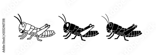Fotografie Grasshopper Icons, Insect Vector Graphics, Black and White Critter Art
