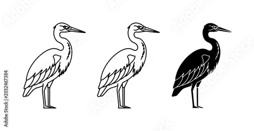 Bild auf Leinwand Heron Vector Icons, Bird Silhouettes, Wildlife Graphics, Nature Elements