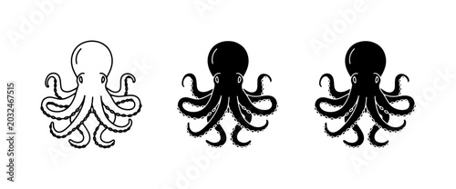 Foto Octopus Icons, Black and White Sea Creature Vector Art