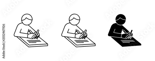 Tableau sur toile Person Writing Icon Set, Simple Stick Figure Drawing, Education Concept