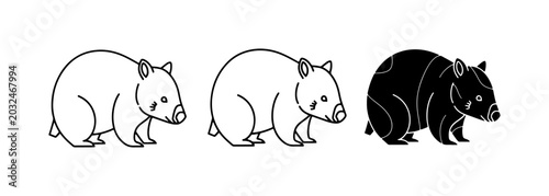 Bild auf Leinwand Wombat Icons, Simple Animal Graphics, Cute Marsupial Vector Art