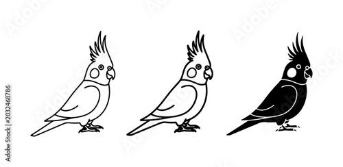 Bild auf Leinwand Cockatiel Bird Icons, Line Art and Silhouette, Pet Graphics