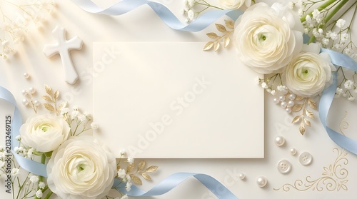Peaceful Religious Announcement Design with Pearls and Light Rays