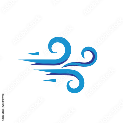 Stylized blue wind symbol icon with swirling air flow lines.
