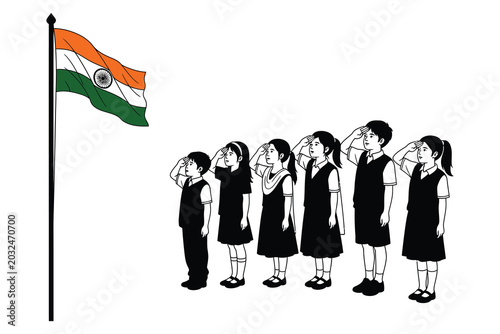 Photos Indian school children saluting the national flag